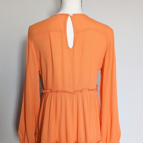 Orange long lantern sleeve ruffle hem frilled dress size S - Picture 6 of 8